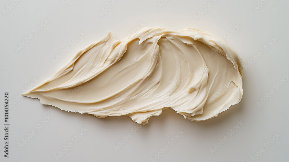 a single, elegant swatch of tahini on a white background, with soft color gradients and a subtle sheen to highlight the texture and glossiness of the spread a single, elegant swatch of tahini on a white background, with soft color gradients and a subtle sheen to highlight the texture and glossiness of the spread