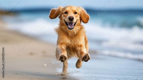 Golden Retriever Running on the Beach