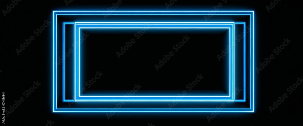Rectangular Neon Frame with Blue Light Laser Border on Black Background Rectangular Neon Frame with Blue Light Laser Border on Black Background