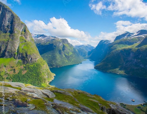 The Breathtaking Fjords of Norway, With Deep Blue Waters Surrounded by Towering Cliffs and Verdant Hills, Creating a Spectacular Natural Landscape for Outdoor Exploration