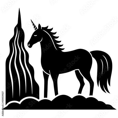 silhouette of a majestic unicorn horse vector illustration on white background