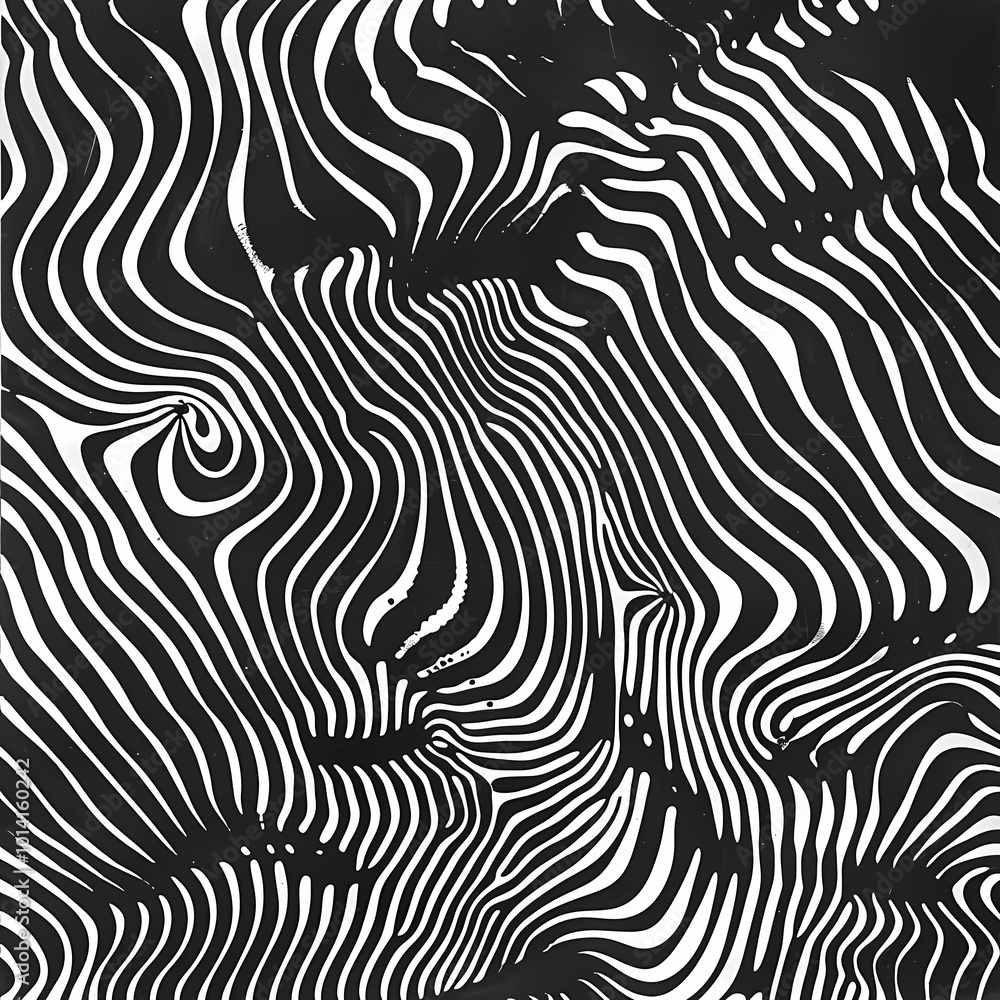 Fototapeta premium A mesmerizing abstract monochrome pattern featuring swirling black and white lines that create a sense of movement and depth.