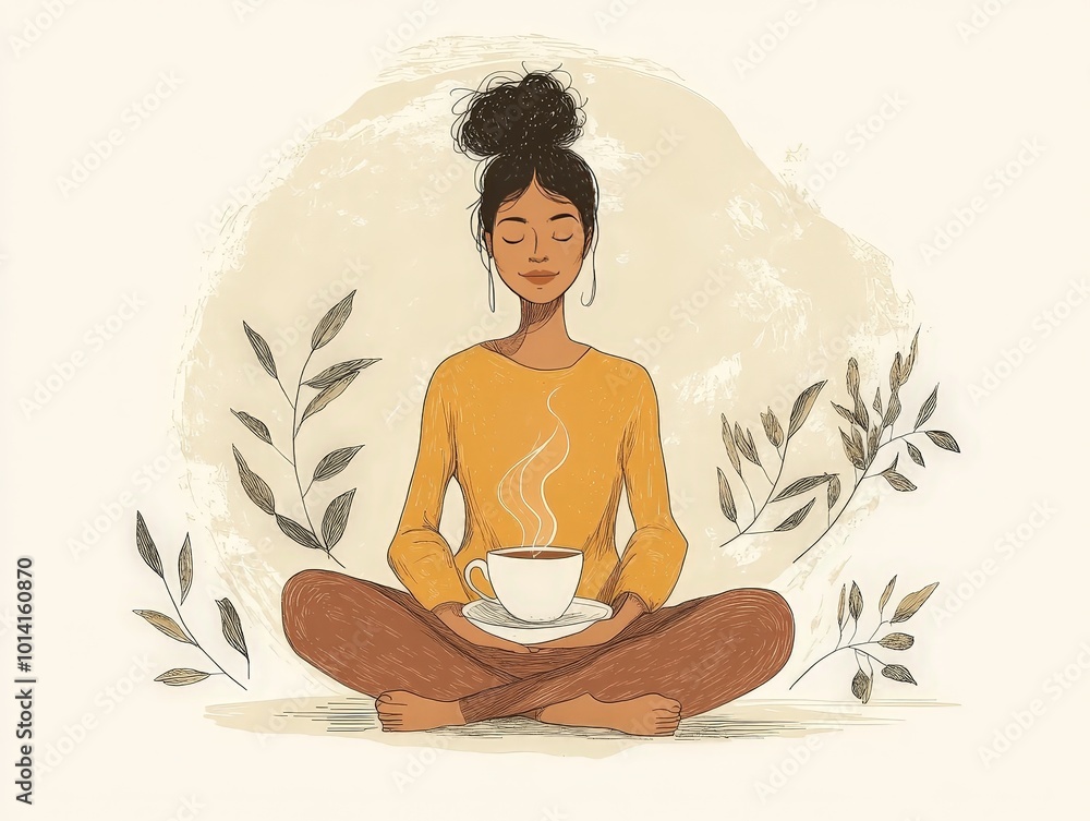 custom made wallpaper toronto digitalMindful living visualized by a person taking time to savor a cup of tea, being fully present in the moment, and appreciating simplicity.