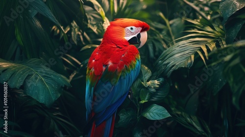 Wallpaper Mural A scarlet macaw parrot perched on a branch in a lush tropical rainforest. Torontodigital.ca