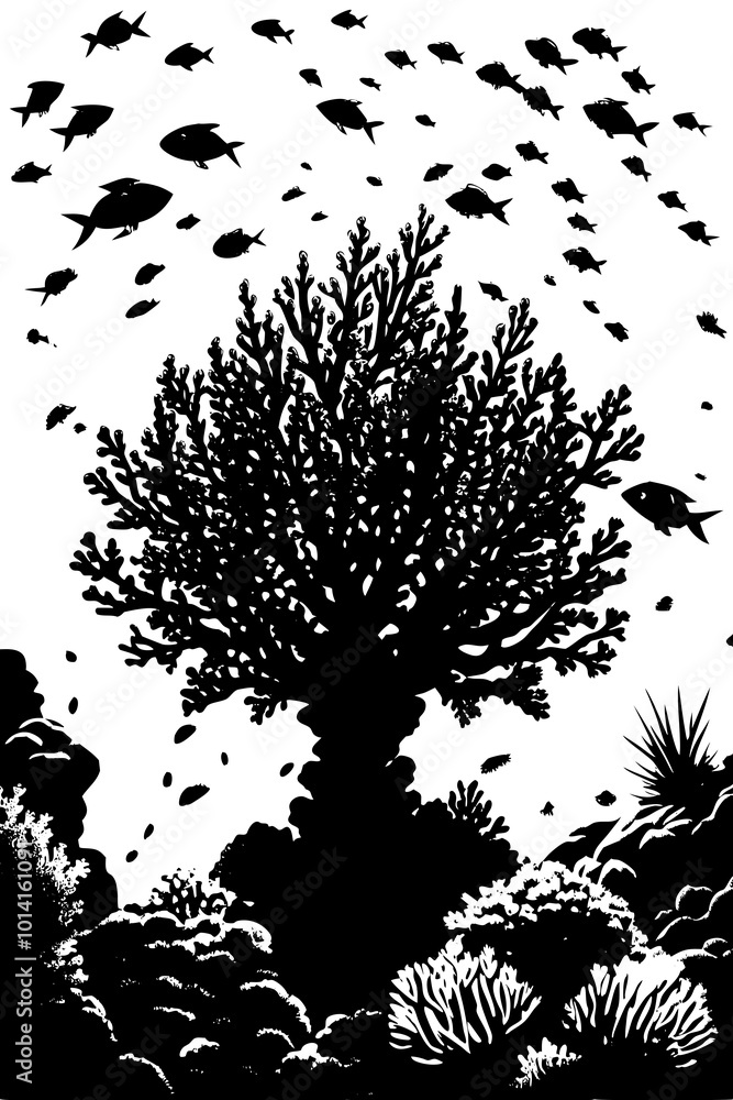 silhouette vector reef and fish silhouette vector reef and fish
