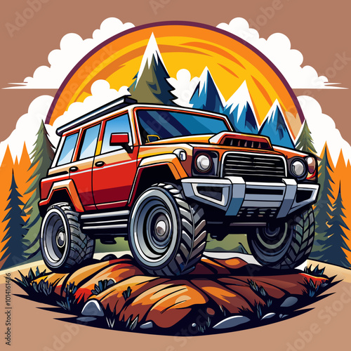 Vector Mountain Off-Road modern car t shirt design	