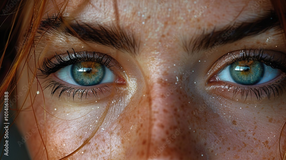 Close Up Portrait of a Woman with Green Eyes and Freckles Close Up Portrait of a Woman with Green Eyes and Freckles