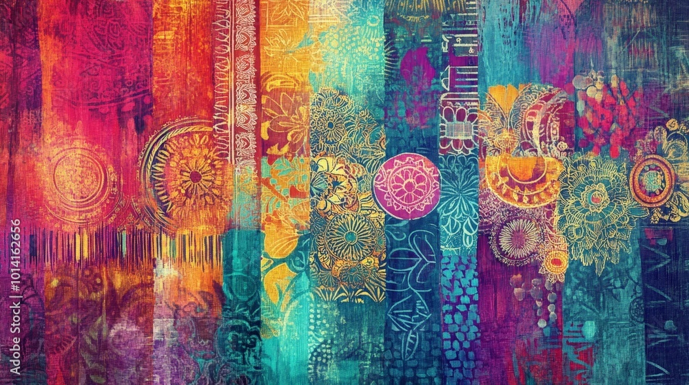 custom made wallpaper toronto digitalMotivational quote set against a rich Indian tapestry pattern with bright colors and detailed textures.