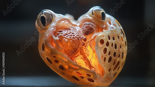 Crosssection of a frog s heart with three chambers lit, Frog Cardiovascular System, amphibian heart anatomy photo