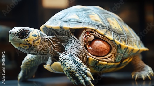 Crosssection of a turtle with visible lungs and heart, Turtle Organ System, breathing and cardiovascular anatomy photo