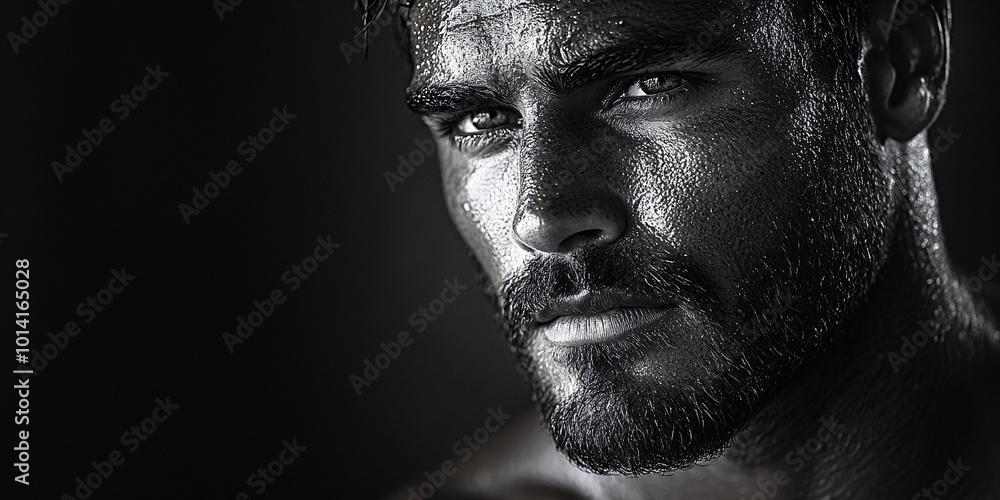 Dramatic Black and White Portrait of a Man with a Serious Expression Dramatic Black and White Portrait of a Man with a Serious Expression