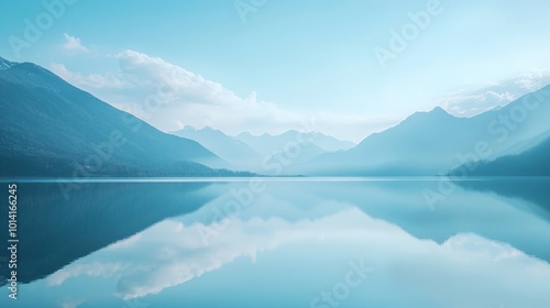 Motivational zen quote over a still lake reflecting distant mountains, perfect for a serene and peaceful design.