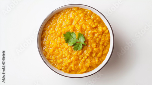 Bowl of yellow dal isolated on white background 