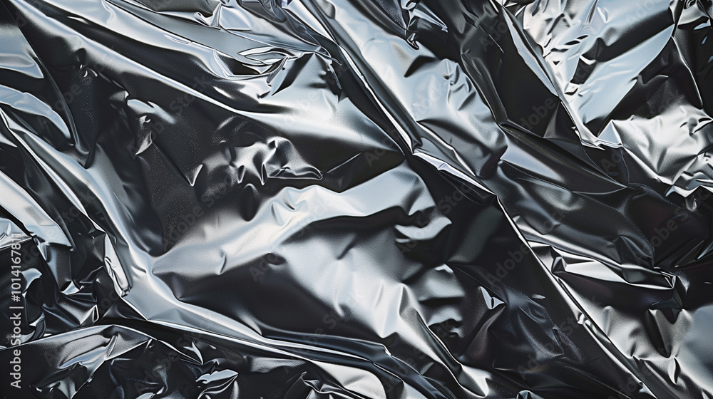 Close-up of crinkled metallic foil creating abstract reflective textures Close-up of crinkled metallic foil creating abstract reflective textures
