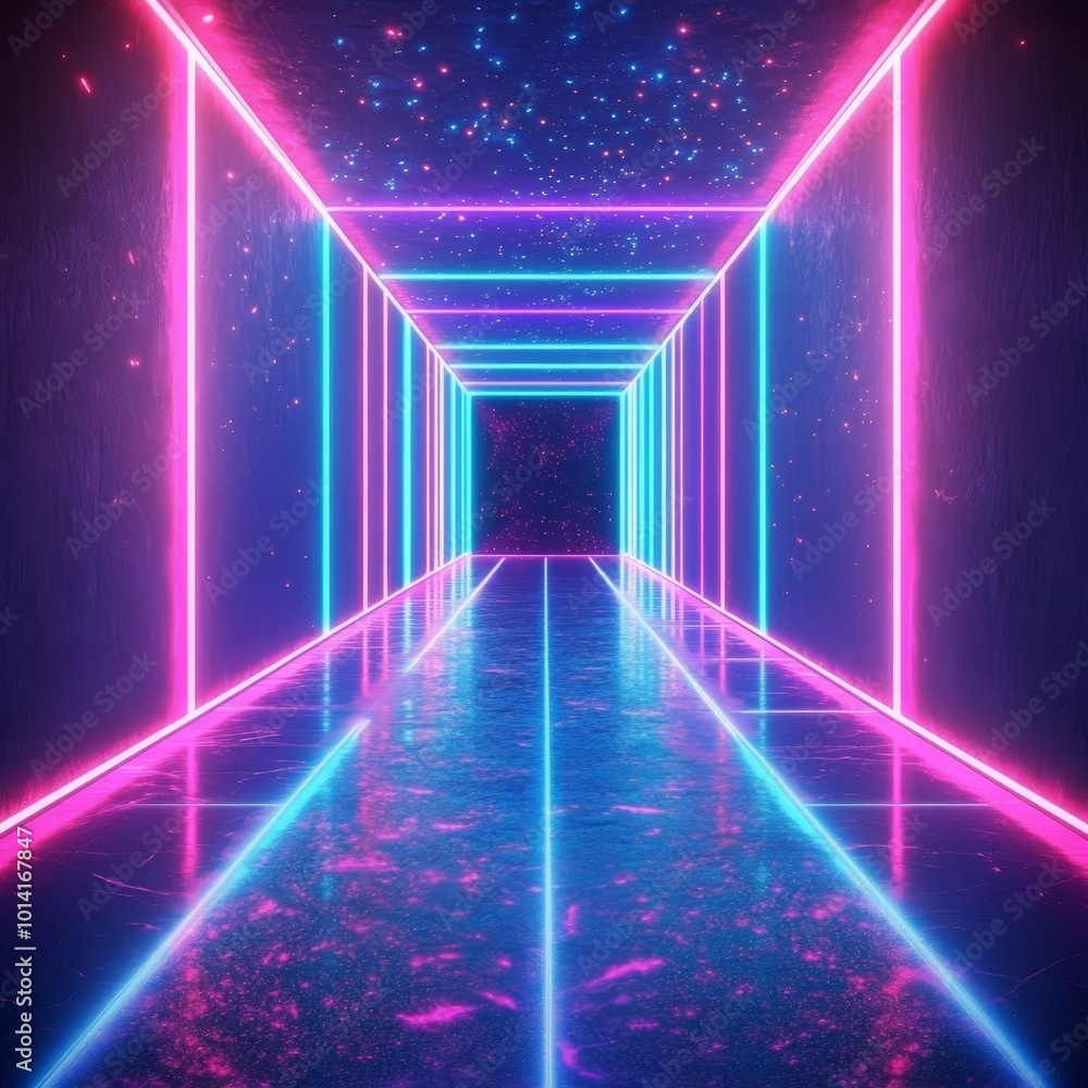 Fototapeta premium A glowing blue and pink circle with a white line in the middle