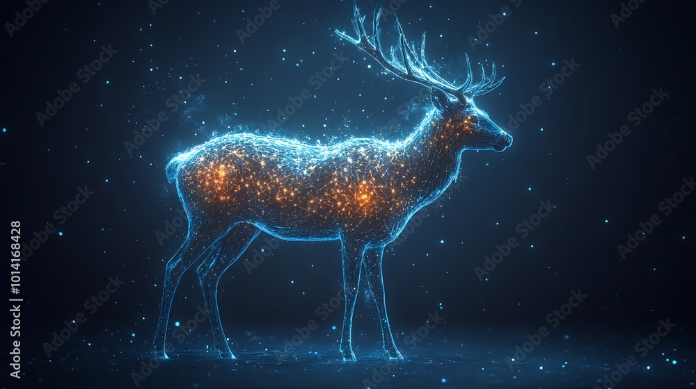 A deer in a virtual world composed of holograms but resembling the real thing, combining traditional Eastern art with the aesthetics of virtual reality A deer in a virtual world composed of holograms but resembling the real thing, combining traditional Eastern art with the aesthetics of virtual reality
