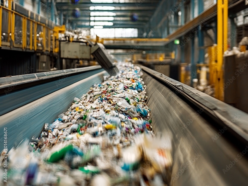Recycling machines in action at a facility, efficiently sorting and processing waste into categories for reuse.