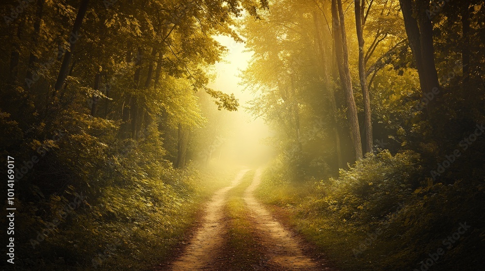 Fototapeta premium Scenic quote background with a forest trail leading into the distance, symbolizing the journey ahead.