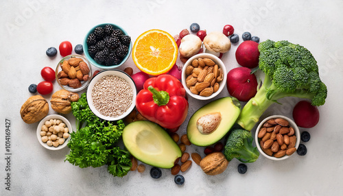 Wallpaper Mural Healthy food clean eating selection: fruits, vegetables, legumes, superfoods and nuts. Balanced diet concept with copy space Torontodigital.ca