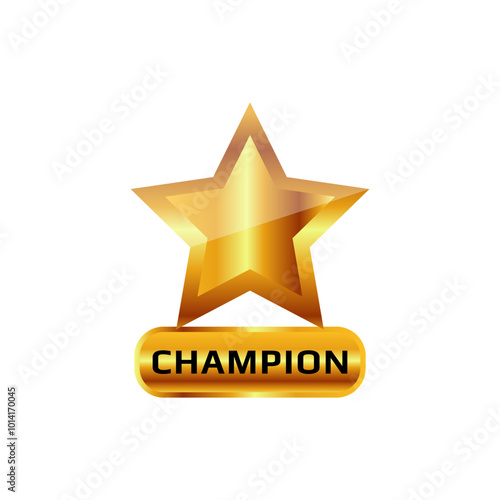 Realistic gold award trophy vector with 3d shiny golden star for championship champion winner victory isolated on white