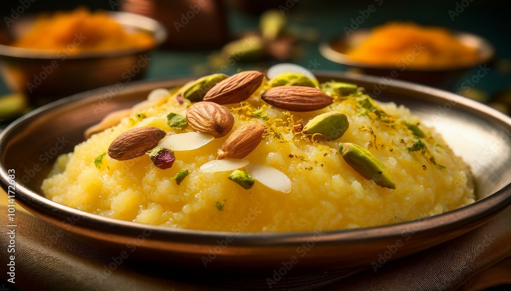 Sweet yellow dessert with nuts Sweet yellow dessert with nuts