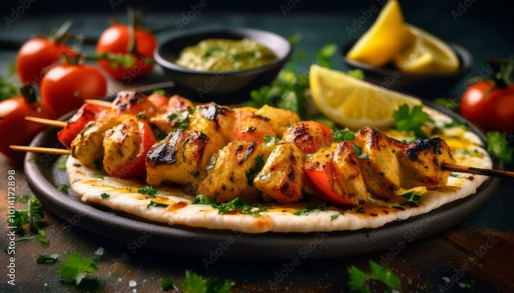 Grilled chicken skewers with pita Grilled chicken skewers with pita