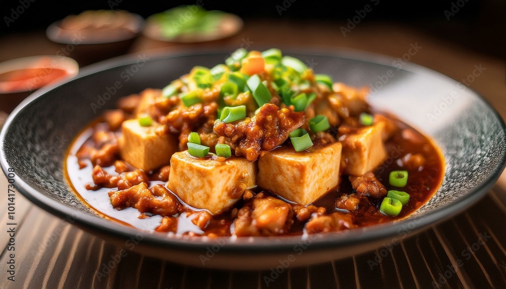 Tofu dish with meat and sauce Tofu dish with meat and sauce