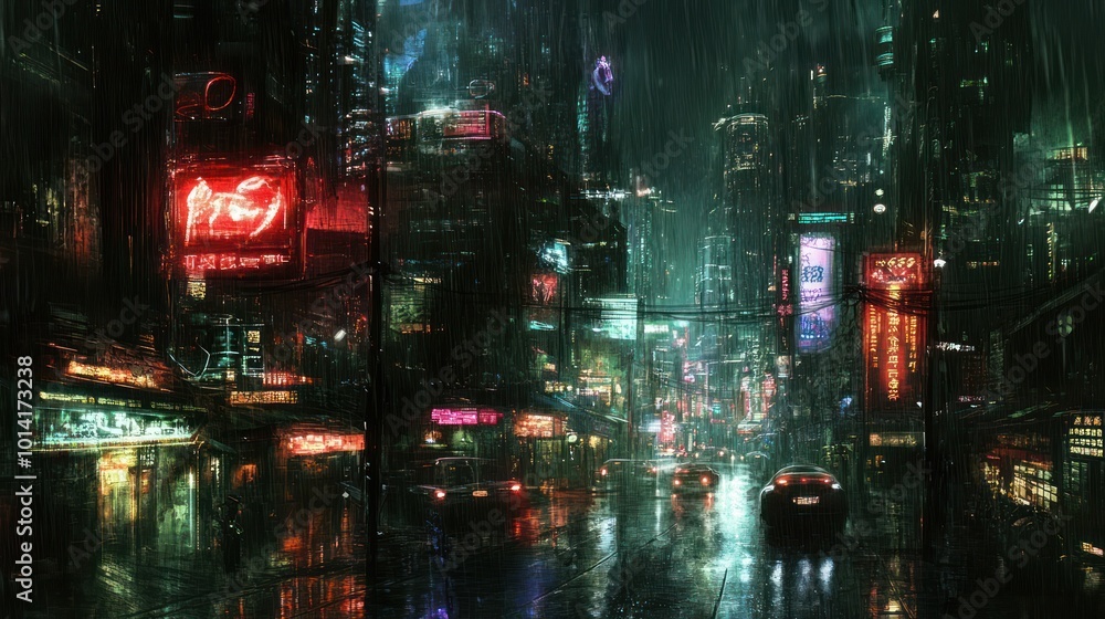 Cyberpunk Cityscape Under Rain Cyberpunk Cityscape Under Rain
