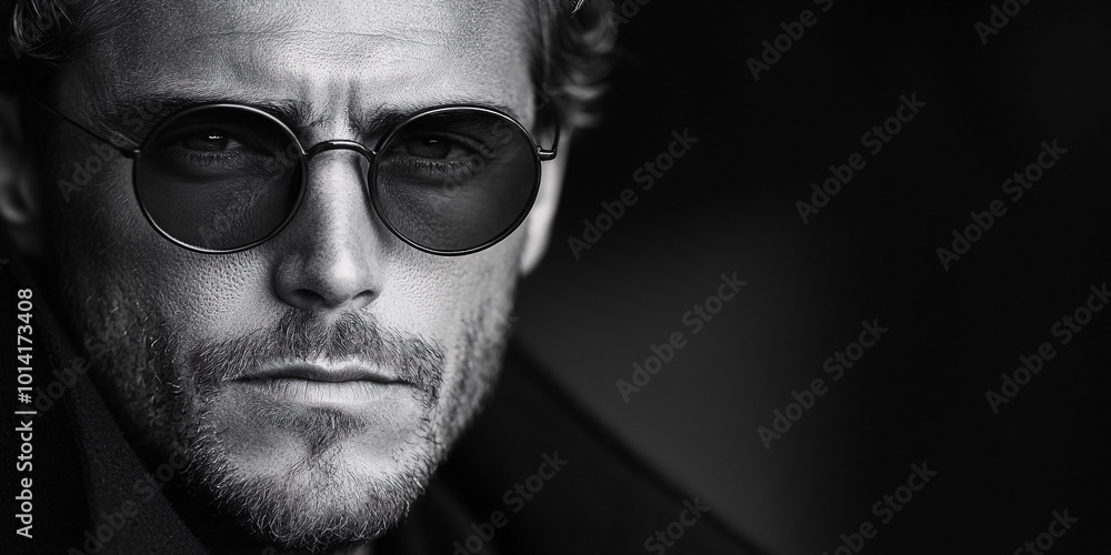 Black and White Portrait of a Man in Sunglasses Black and White Portrait of a Man in Sunglasses