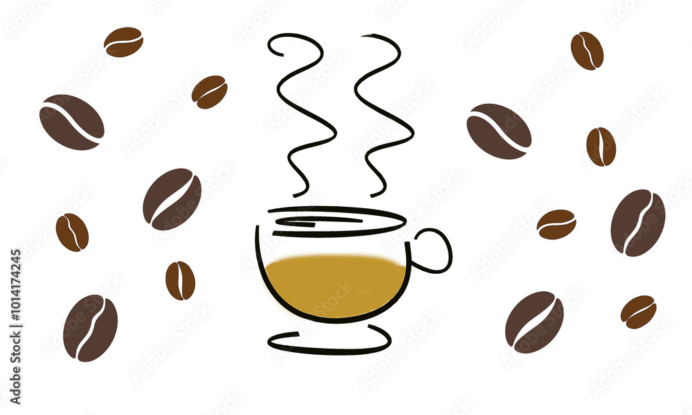 Obraz premium Coffee cup with coffee beans illustration