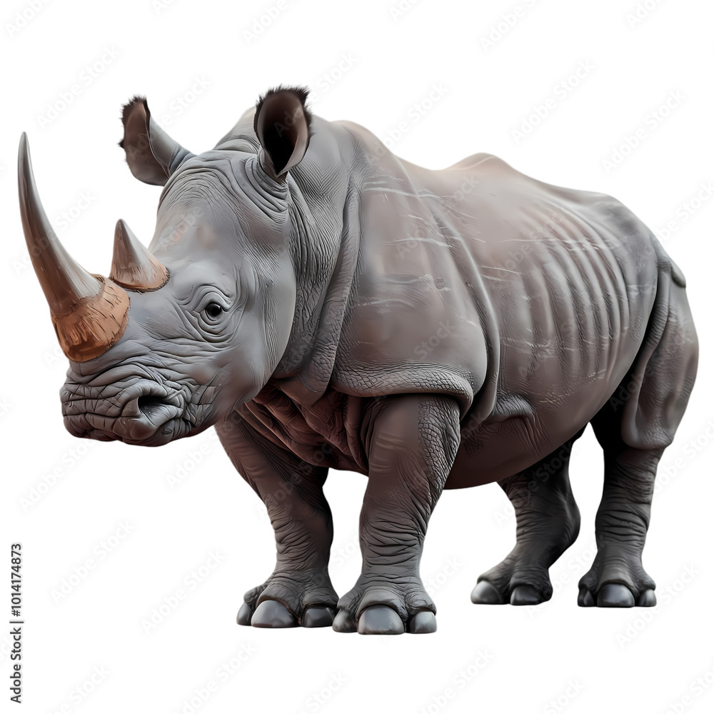 Fototapeta premium Full Body Rhinoceros, Armored Giant, isolated transparent background