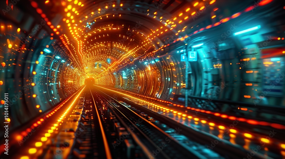 Futuristic Subway Tunnel with Vibrant Lights Futuristic Subway Tunnel with Vibrant Lights