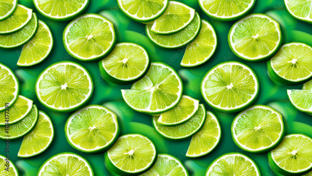 Fruit-themed background with green lime slices in a seamless pattern, showing detailed textures and vibrant colors, creating a fresh, zesty, and refreshing look. Fruit-themed background with green lime slices in a seamless pattern, showing detailed textures and vibrant colors, creating a fresh, zesty, and refreshing look.