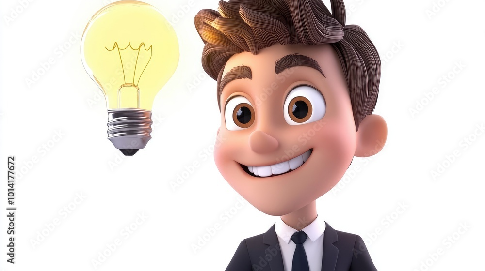 A cartoon businessman has a lightbulb idea. A cartoon businessman has a lightbulb idea.