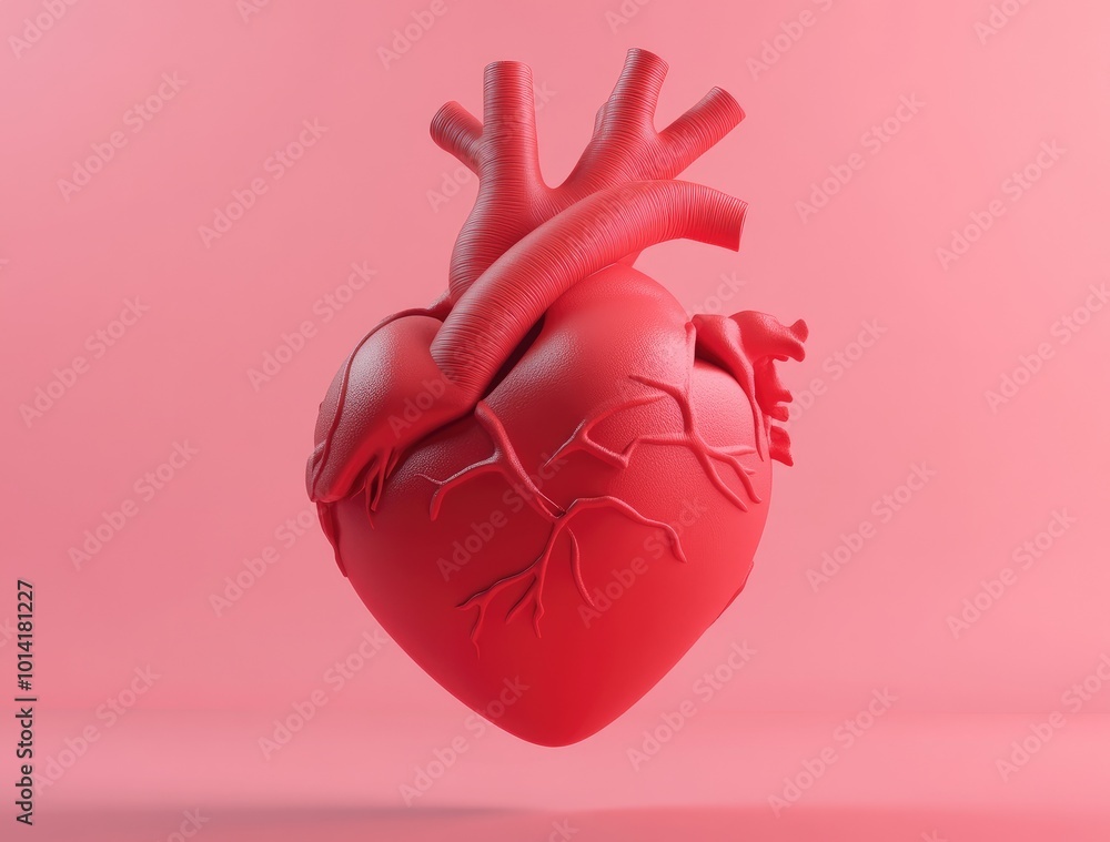 A 3D rendering of a red heart on a pink background. A 3D rendering of a red heart on a pink background.
