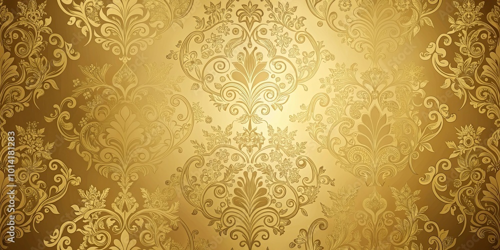 custom made wallpaper toronto digitalGolden Floral Damask Pattern with Delicate Curls and Swirls, Embracing a Warm and Luxurious Aesthetic