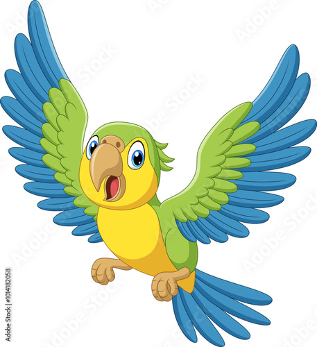 Illustration of parrot cartoon flying