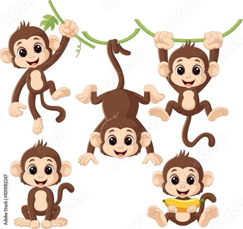 Illustration of cartoon monkey collection set