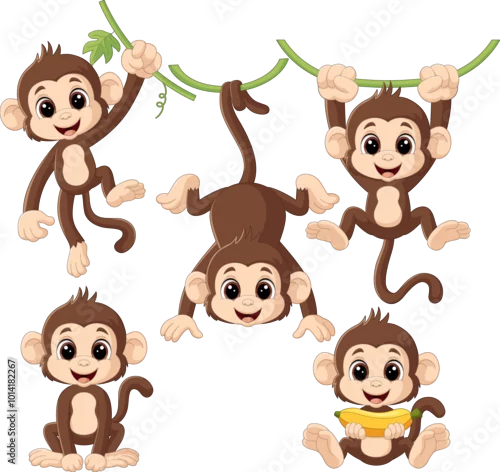 Fototapeta samoprzylepna Illustration of cartoon monkey collection set