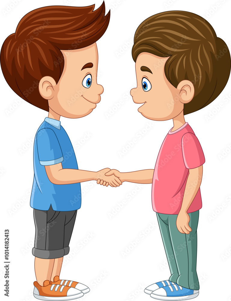 Illustration of cartoon boys shake hand