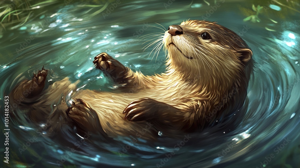 Fototapeta premium Cute Otter Relaxing in Water - Wildlife Photography