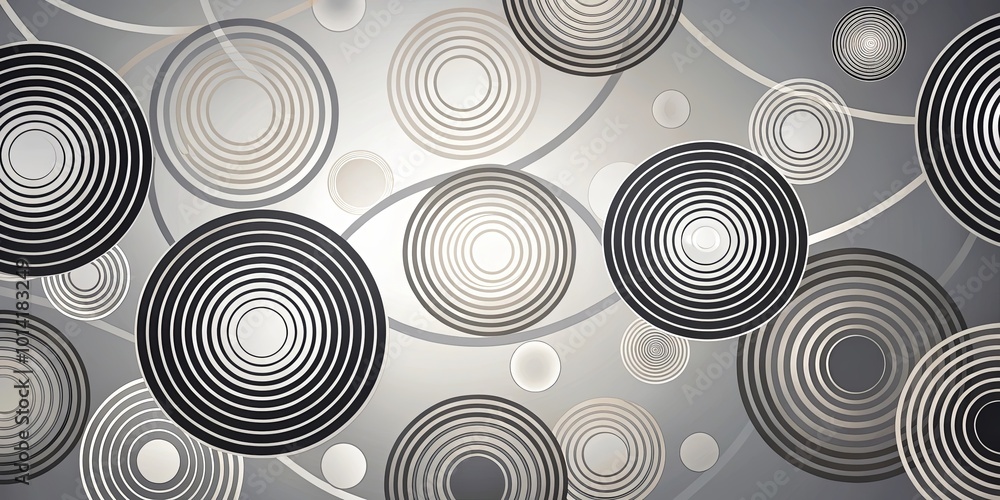 custom made wallpaper toronto digitalAbstract concentric circles in a gray and white color palette, creating an illusion of depth and movement.