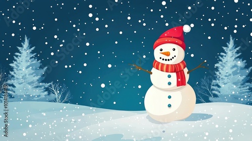 Christmas snowman flat design, winter wonderland theme, animation, vivid 