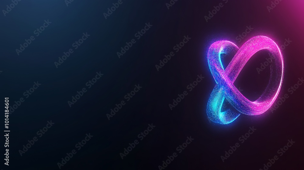 A glowing pink and blue infinity symbol against a dark background. A glowing pink and blue infinity symbol against a dark background.