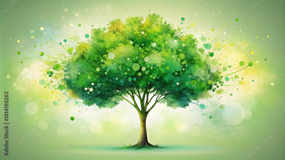 A Single Tree Standing Tall Against A Dreamy Green And Yellow Background With Abstract Swirls And Bokeh A Single Tree Standing Tall Against A Dreamy Green And Yellow Background With Abstract Swirls And Bokeh