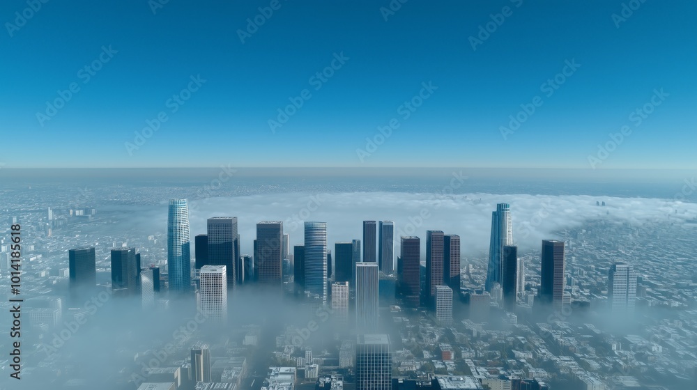 Fototapeta premium Urban skyline polluted air smoke smog haze choking buildings environment degradation. AI generated