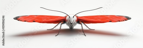 Red Cabbage Moth on White Background, AI Generated - a vibrant red moth with white markings and black antennae, isolated on a clean white background. This image symbolizes beauty, nature, transformati photo