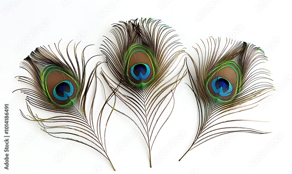 Obraz premium Peacock feathers on white background