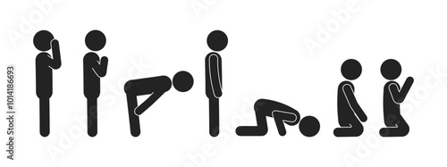 Bundle set pictogram salah, dua, Islamic prayer pose and movement