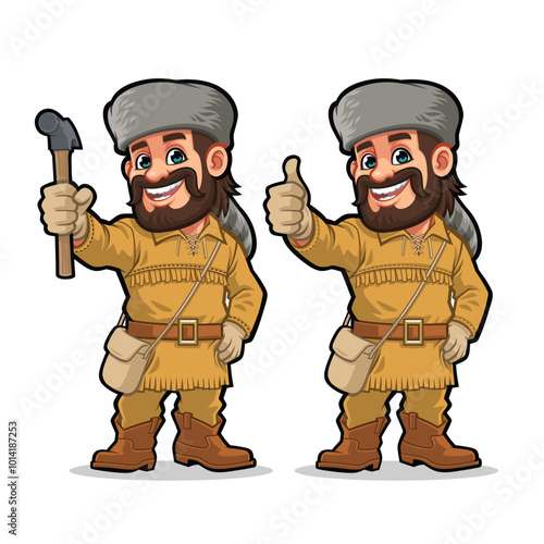 American Pioneers Holding a Hammer and Giving a Thumb up